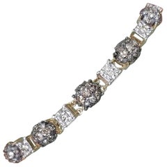 14 Karat Yellow Gold Diamond Link Bracelet with White and Conac Brown Diamonds