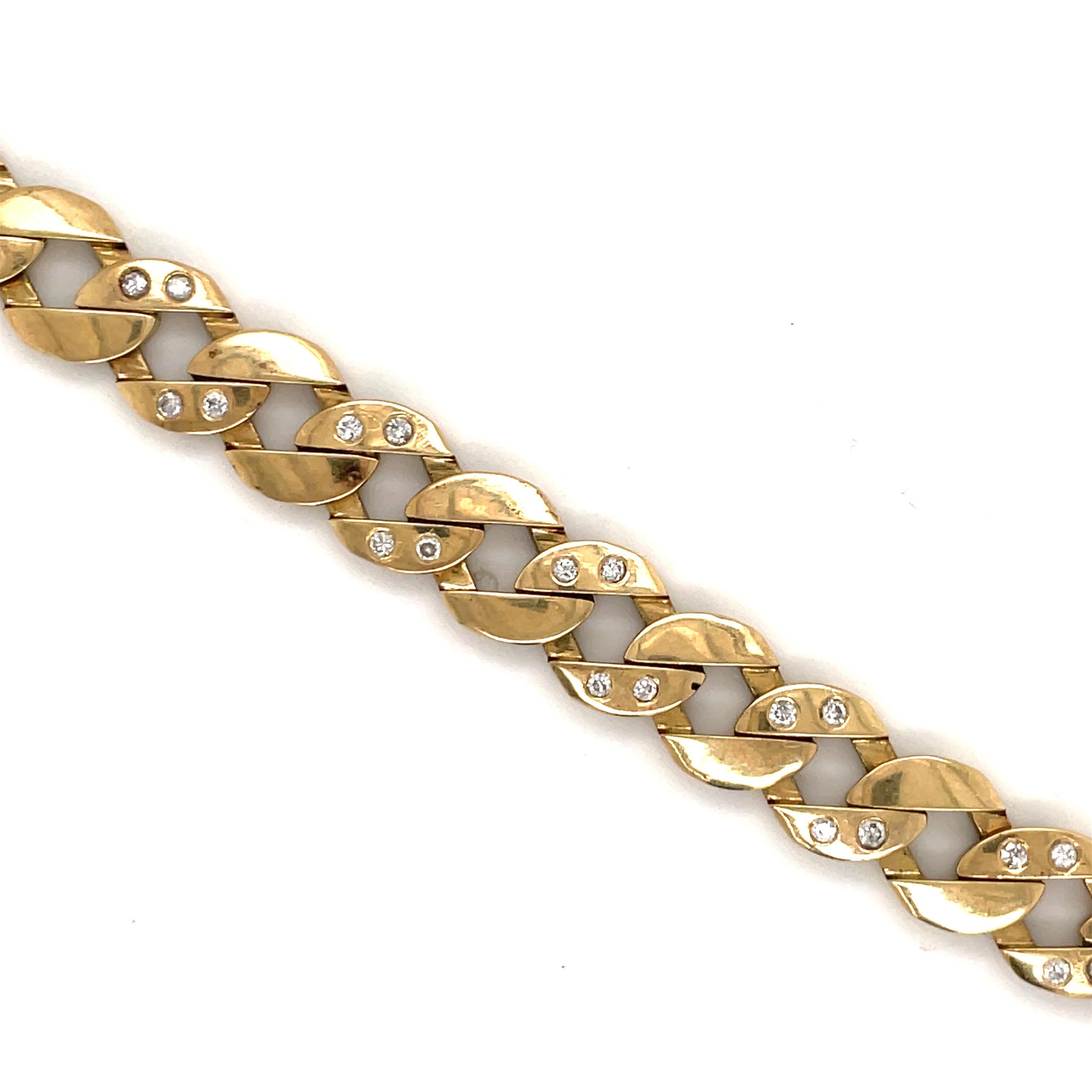 Contemporary 14 Karat Yellow Gold Diamond Link Cuban Bracelet 0.66 Carat 28.6 Grams For Sale