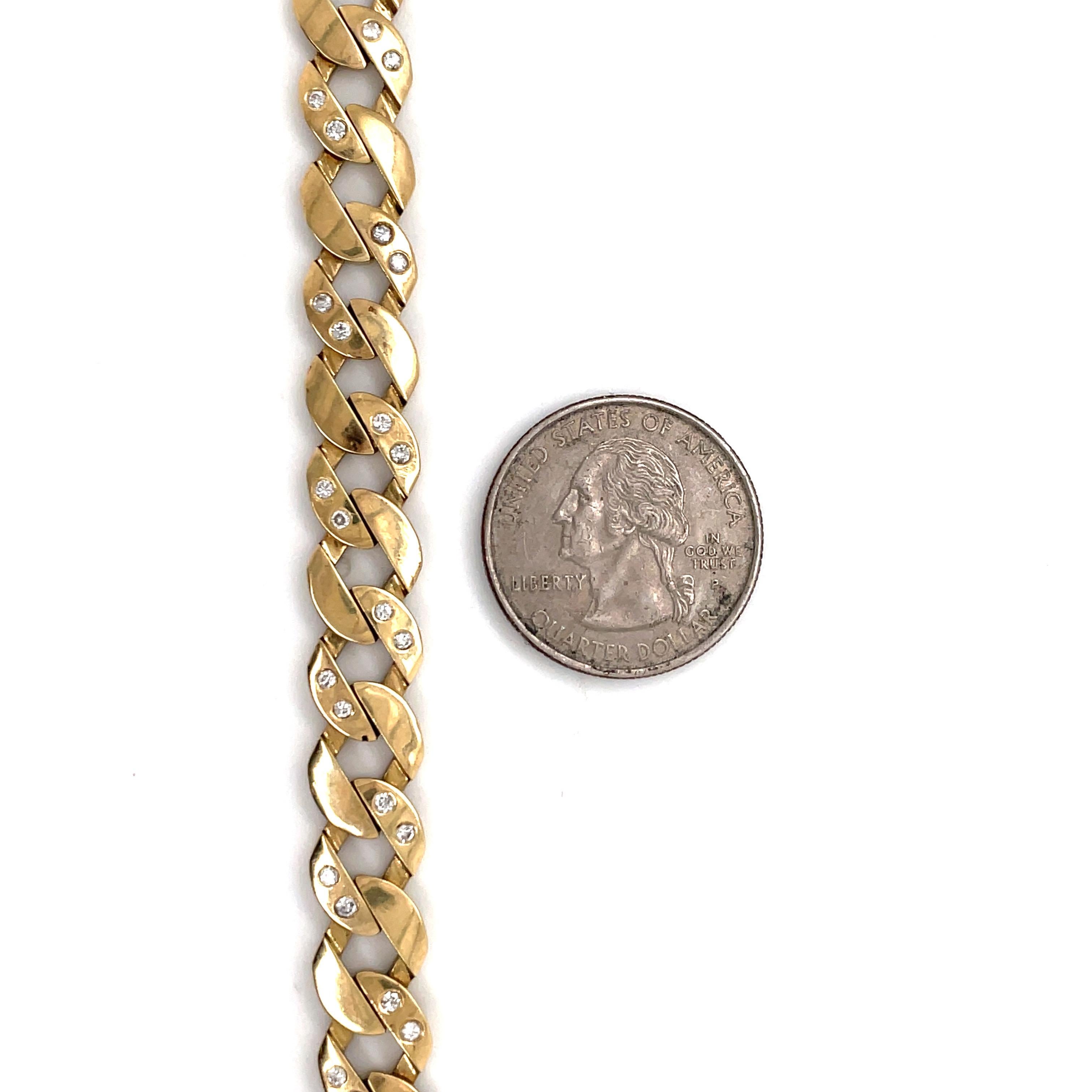 14 Karat Yellow Gold Diamond Link Cuban Bracelet 0.66 Carat 28.6 Grams In Excellent Condition For Sale In New York, NY