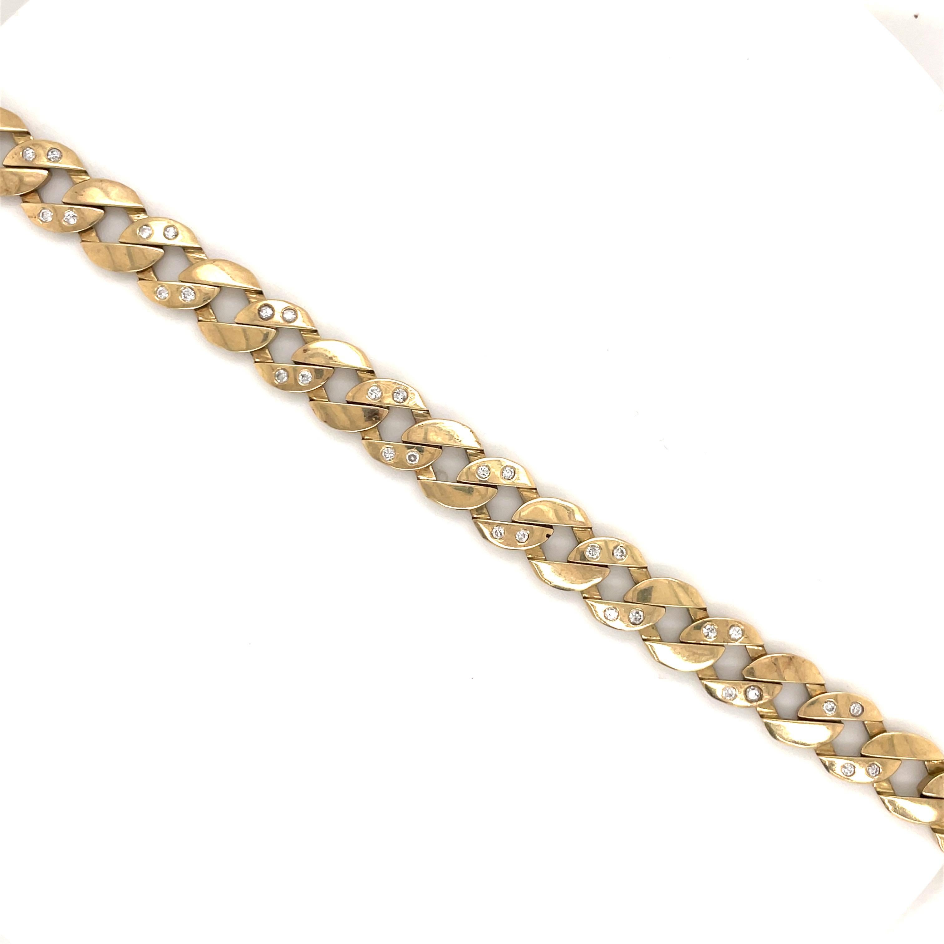 14 Karat Yellow Gold Diamond Link Cuban Bracelet 0.66 Carat 28.6 Grams For Sale 1