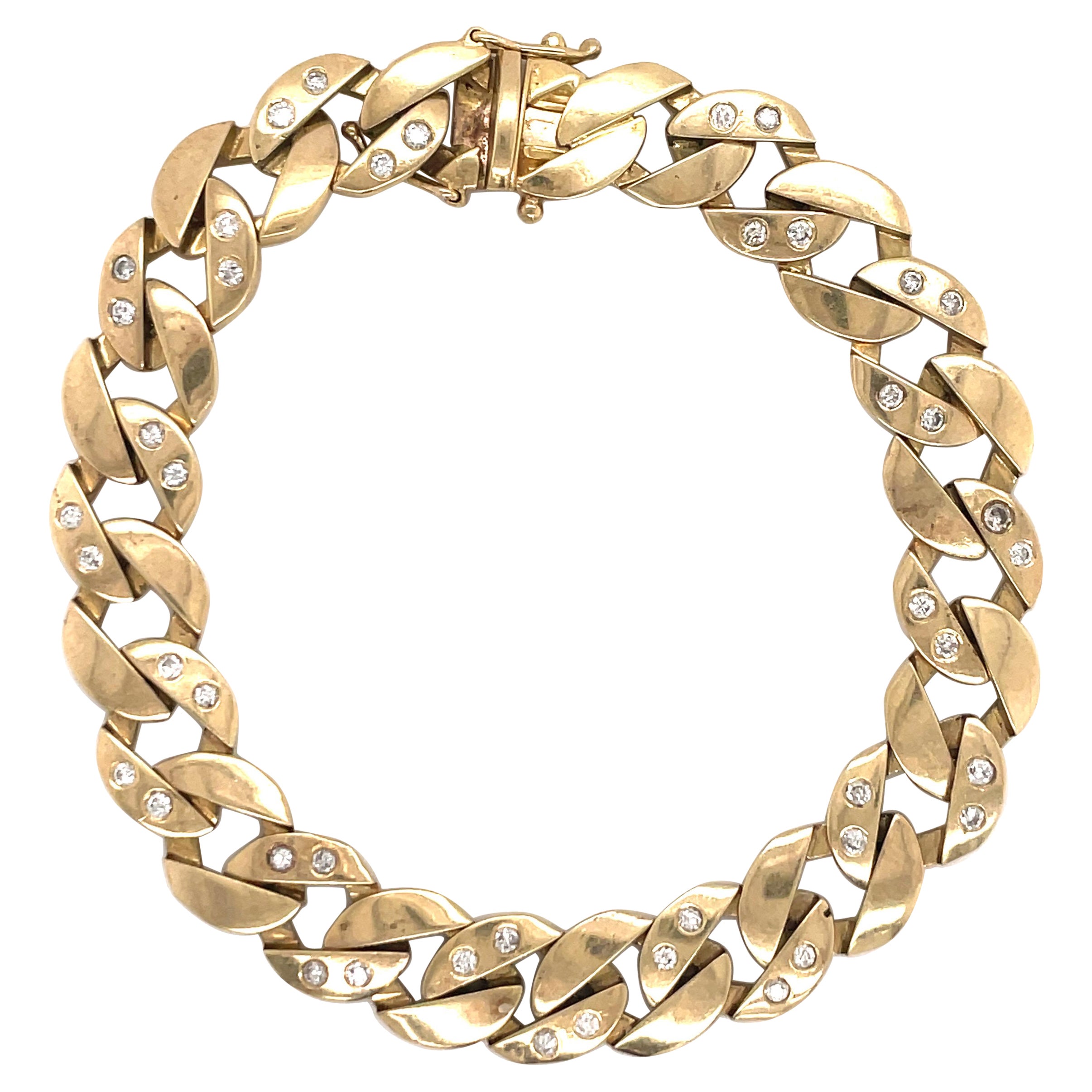 Pulsera Cubana de Eslabones de Diamantes de Oro Amarillo de 14 Kilates 0,66 Quilates 28,6 Gramos