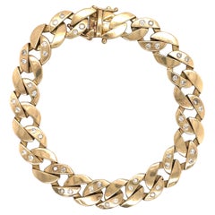 Pulsera Cubana de Eslabones de Diamantes de Oro Amarillo de 14 Kilates 0,66 Quilates 28,6 Gramos