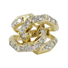 14 Karat Yellow Gold Diamond Link Ring
