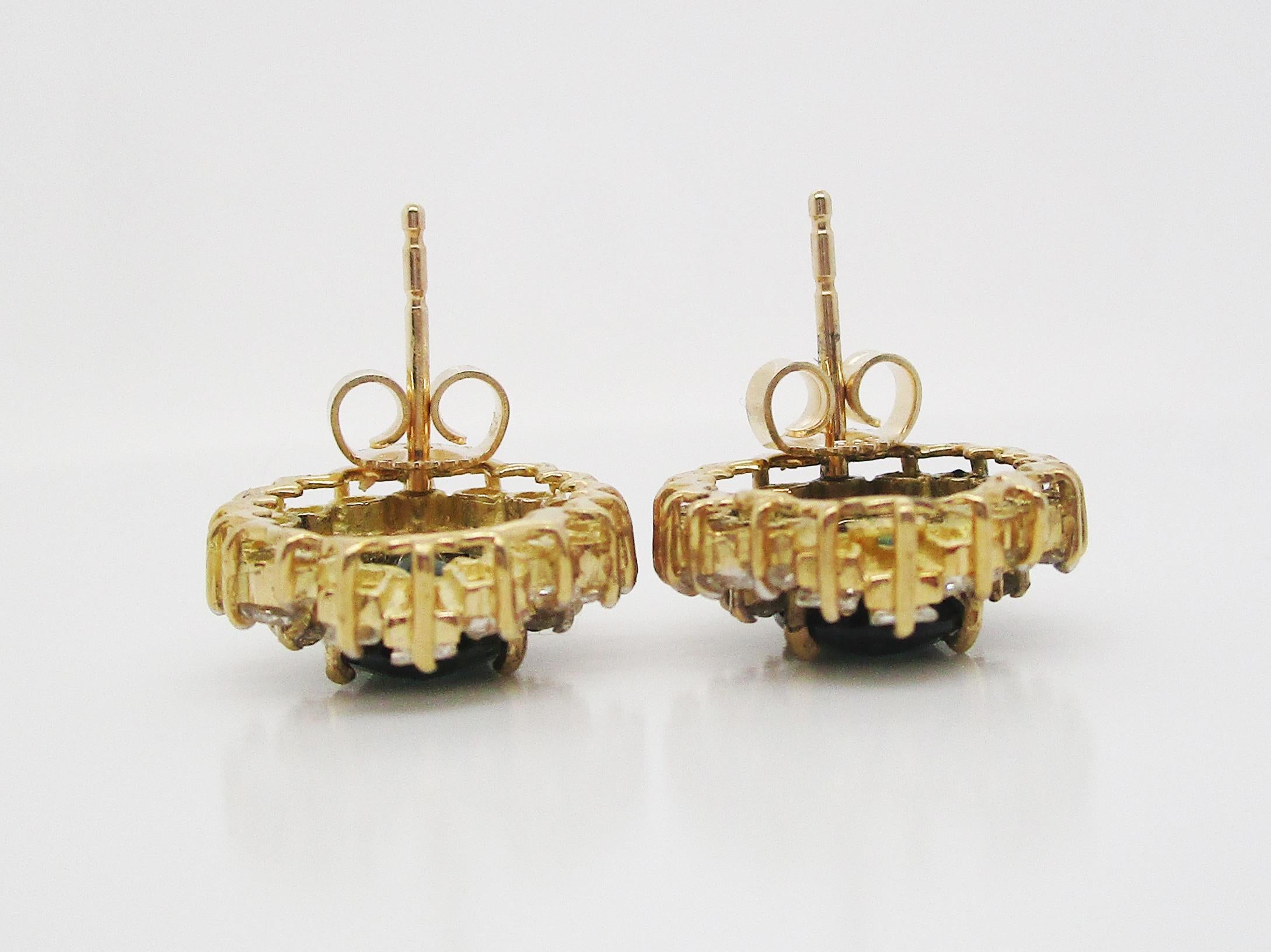 14 Karat Yellow Gold Diamond Natural Color Change Sapphire Stud Earrings For Sale 2