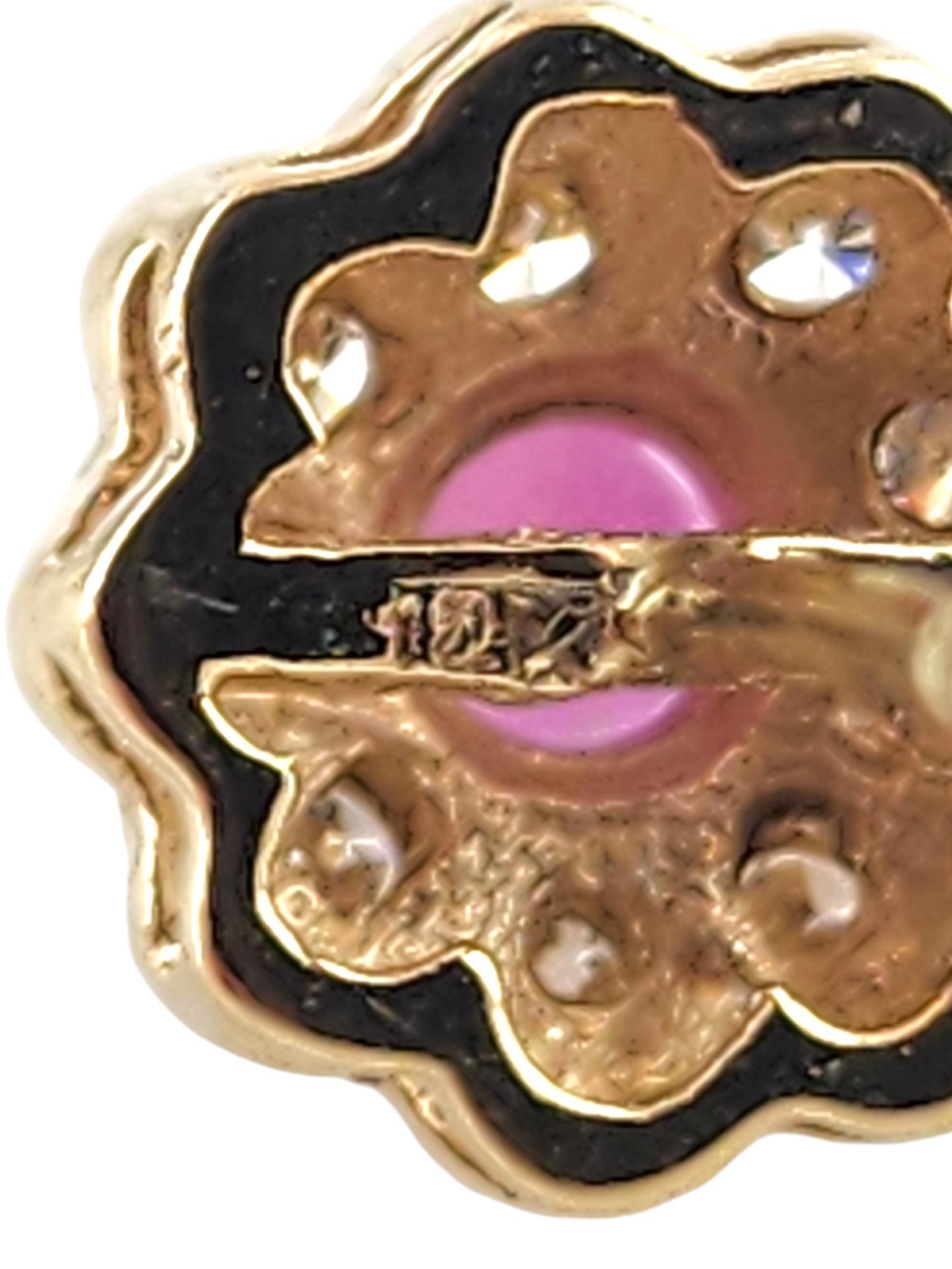 Women's 14 Karat Yellow Gold Diamond & Natural Pink Sapphire Halo Stud Earrings #19021 For Sale