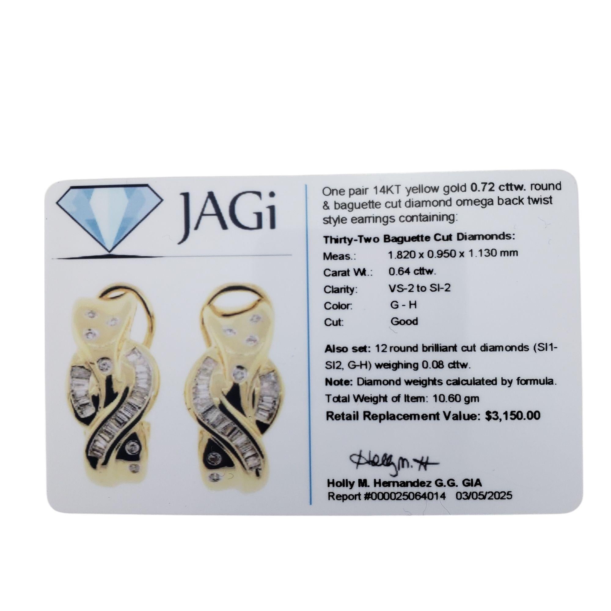 Orecchini Omega Back Twist in oro giallo 14 carati con diamante #21210 in vendita 3