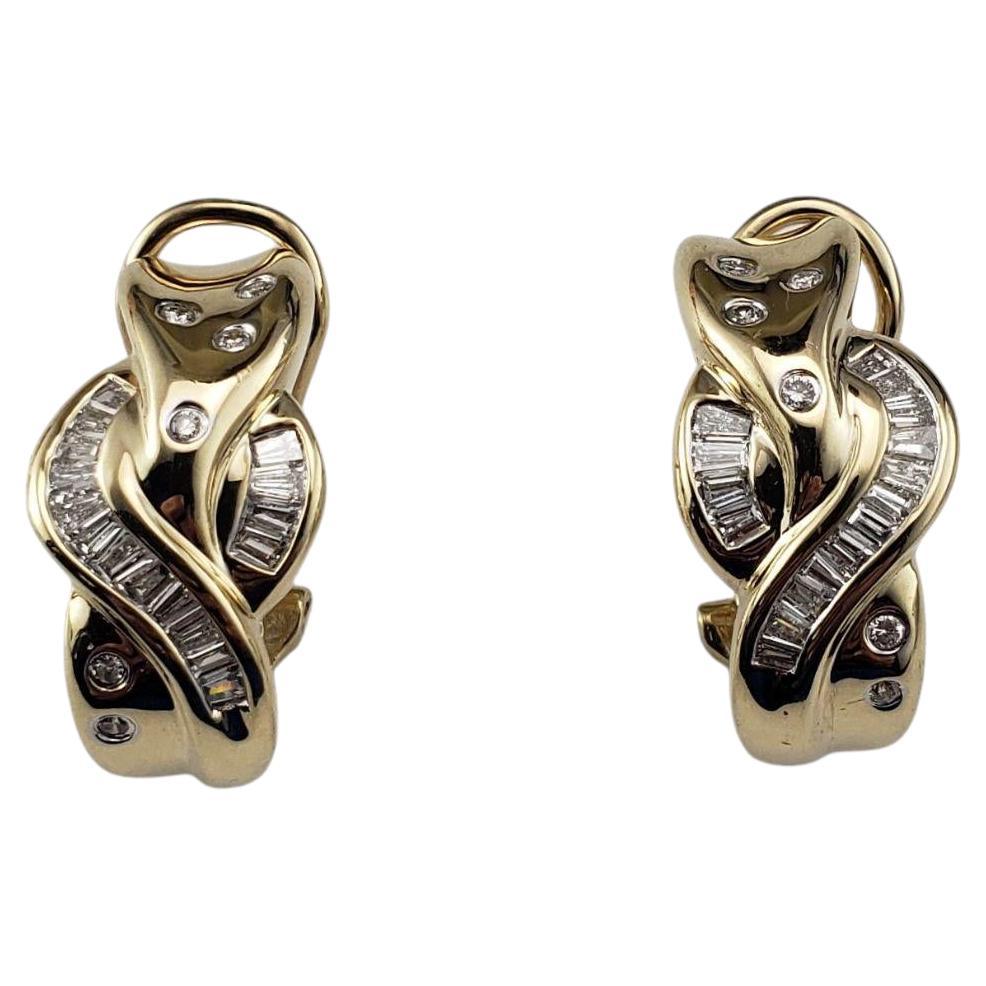 14 Karat Yellow Gold Diamond Omega Back Twist Earrings #21210