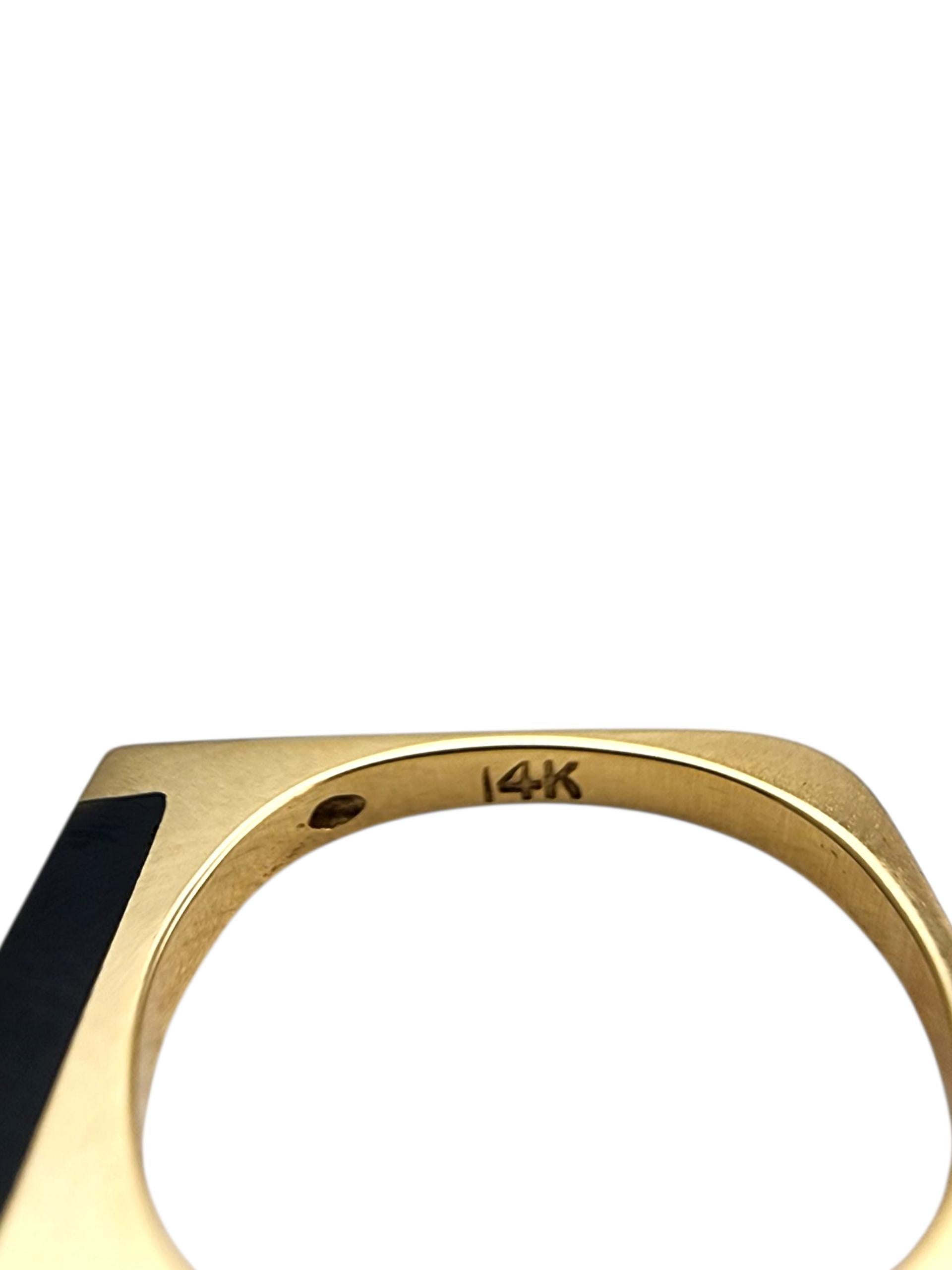 Taglio rotondo Anello quadrato in oro giallo 14 carati con diamante e onice 4,75-5 #23935 in vendita