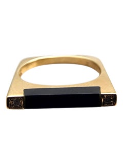 14 Karat Yellow Gold Diamond Onyx Square Ring 4.75-5 #23935