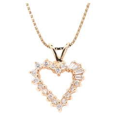 14 Karat Yellow Gold Diamond Open Heart Necklace