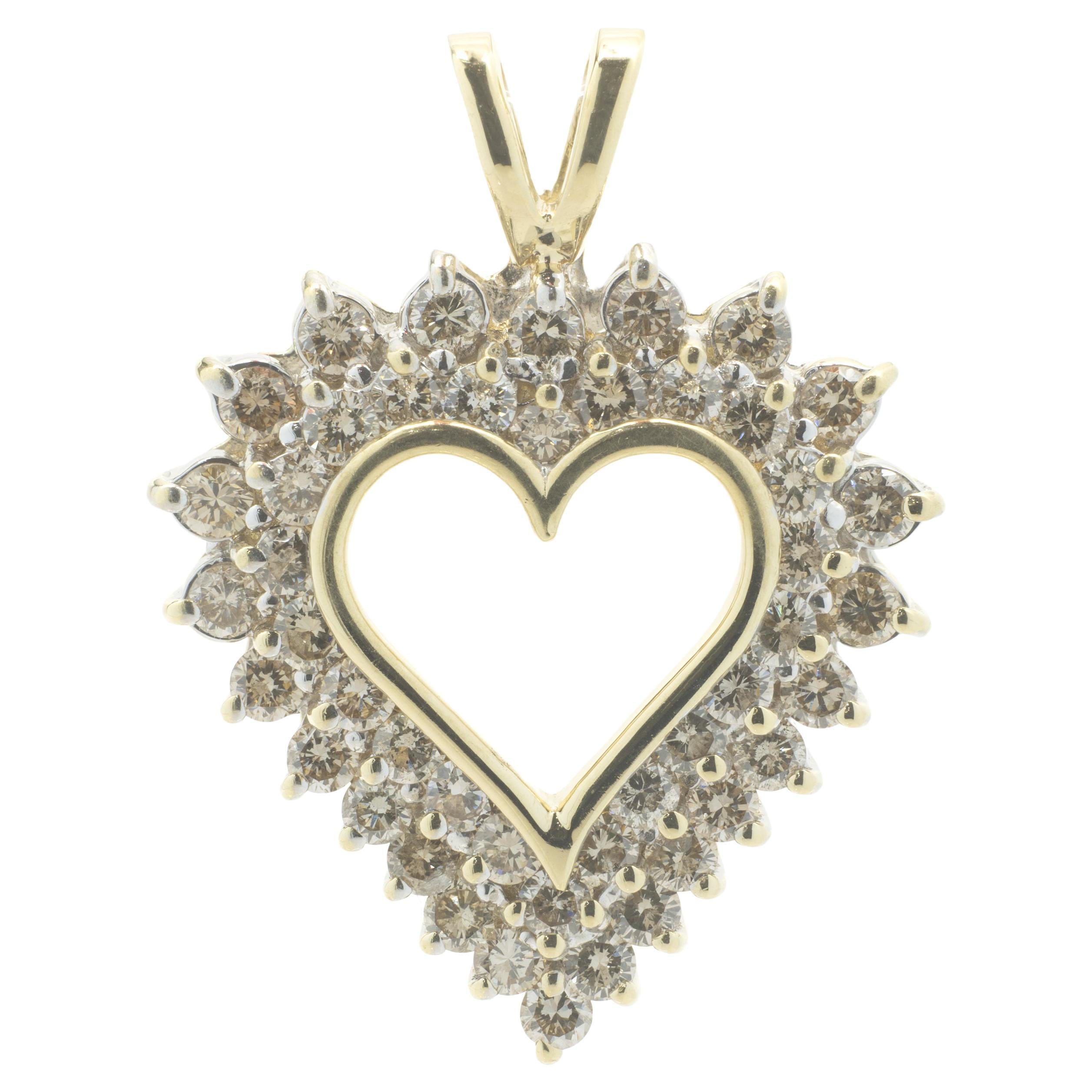 14 Karat Yellow Gold Diamond Open Heart Pendant