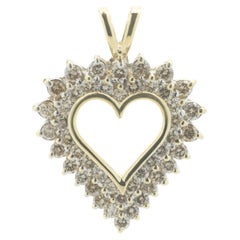 14 Karat Yellow Gold Diamond Open Heart Pendant
