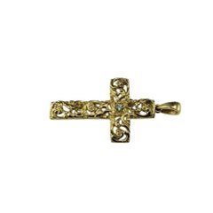 14 Karat Yellow Gold Diamond Open Scrolling Cross Pendant #24509
