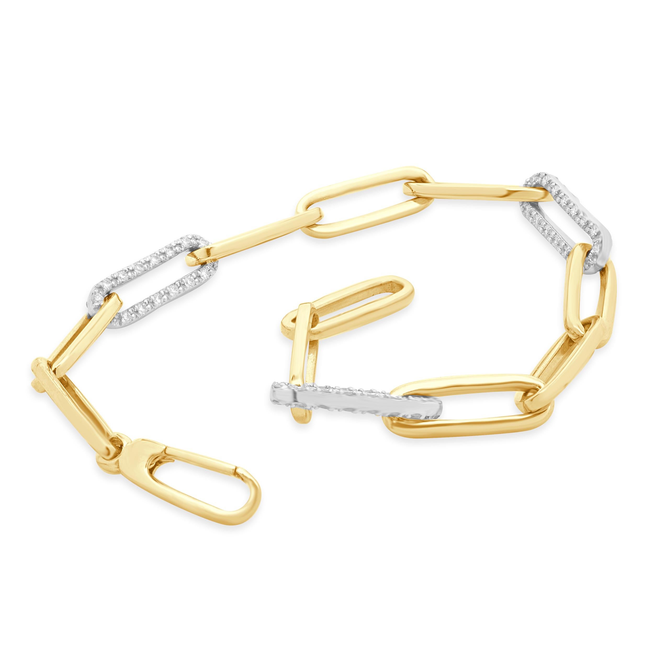 Designer: design personalizzato
Materiale: oro giallo 14 carati
Diamante: taglio brillante rotondo = 0.75cttw
Colore: G
Chiarezza: SI1
Dimensioni: il braccialetto si adatta a un polso di 6.0 pollici
Peso: 7.88 grammi
