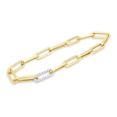 14 Karat Yellow Gold Diamond Paperclip Bracelet