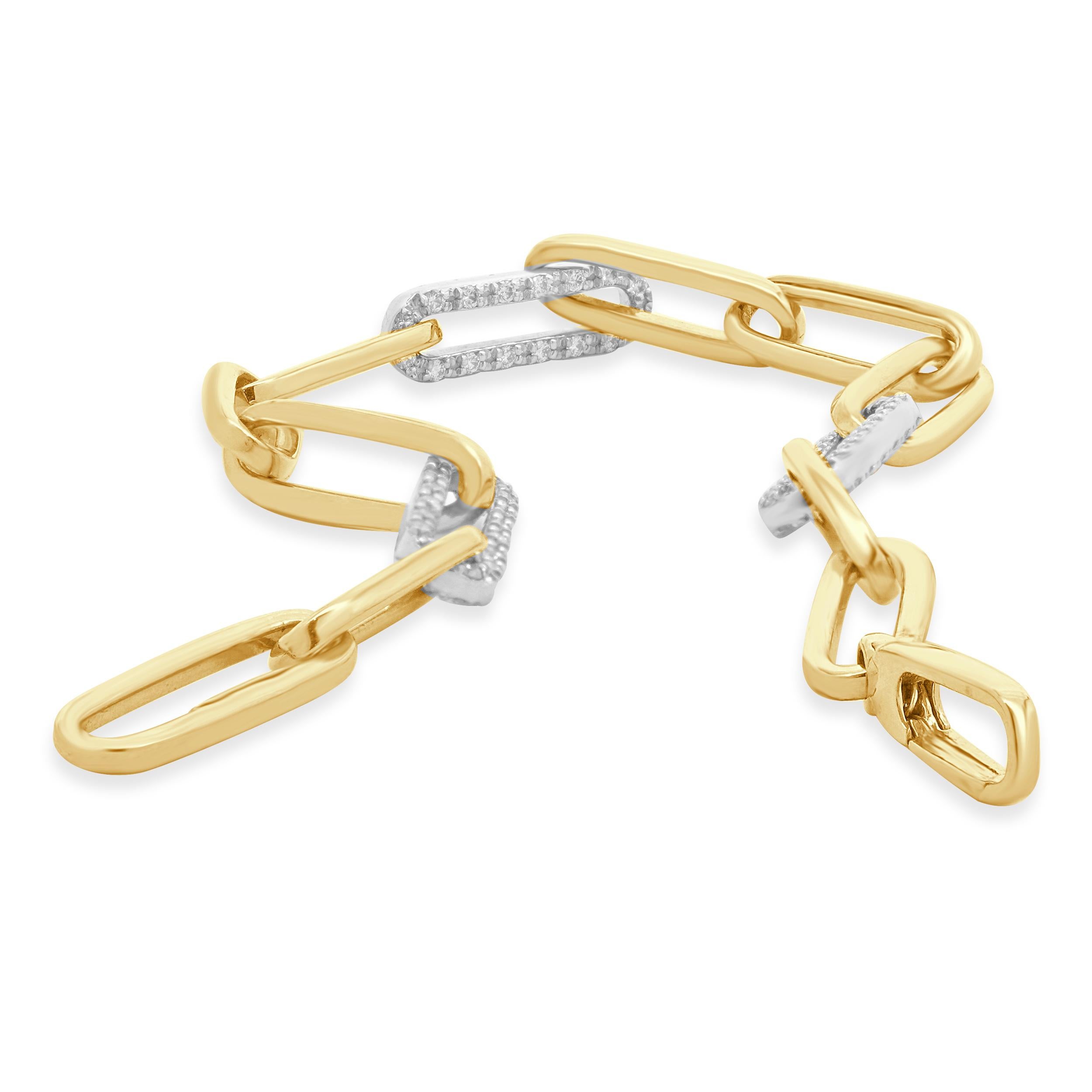 Taglio brillante Bracciale Paperclip con diamanti in oro giallo 14 carati in vendita