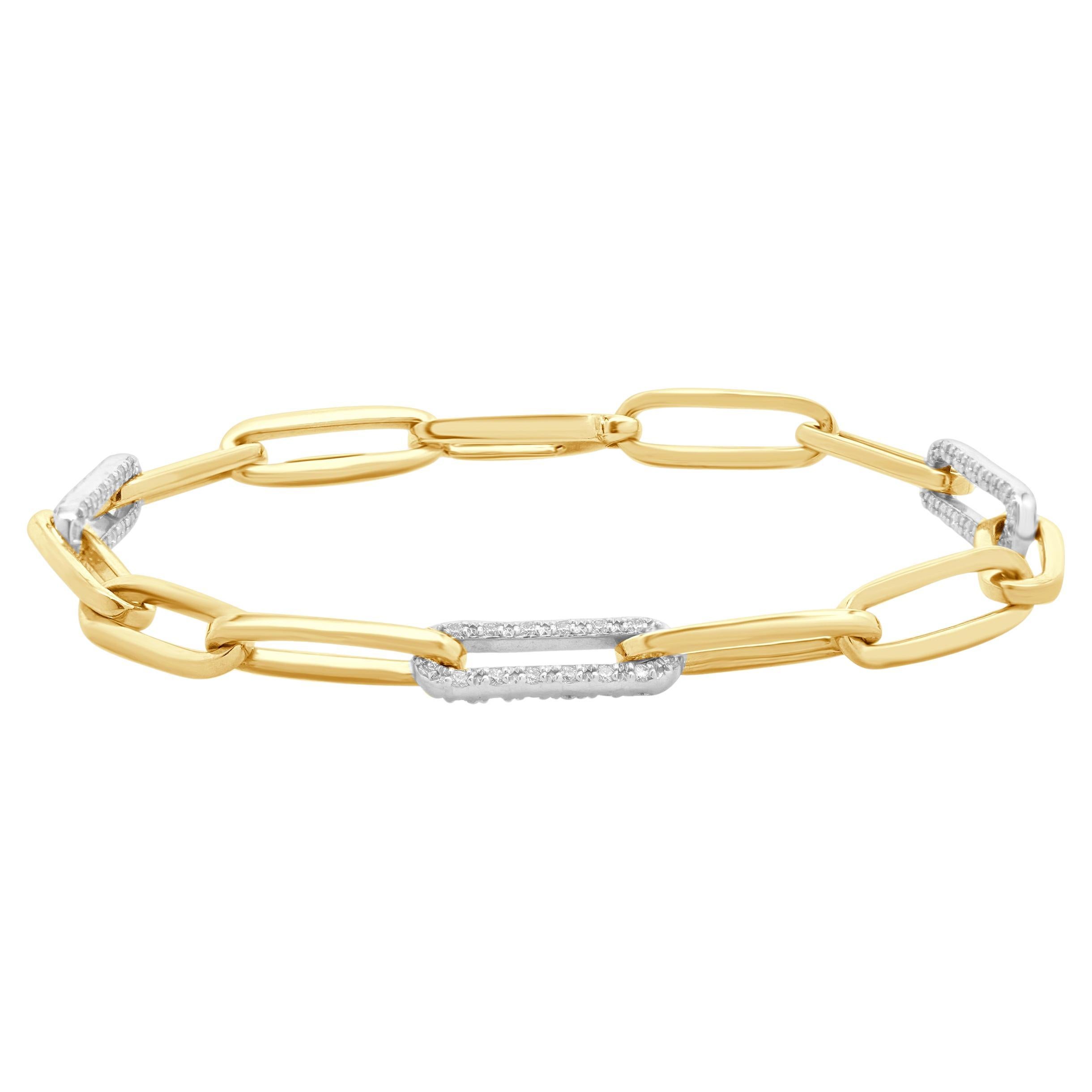 14 Karat Yellow Gold Diamond Paperclip Bracelet