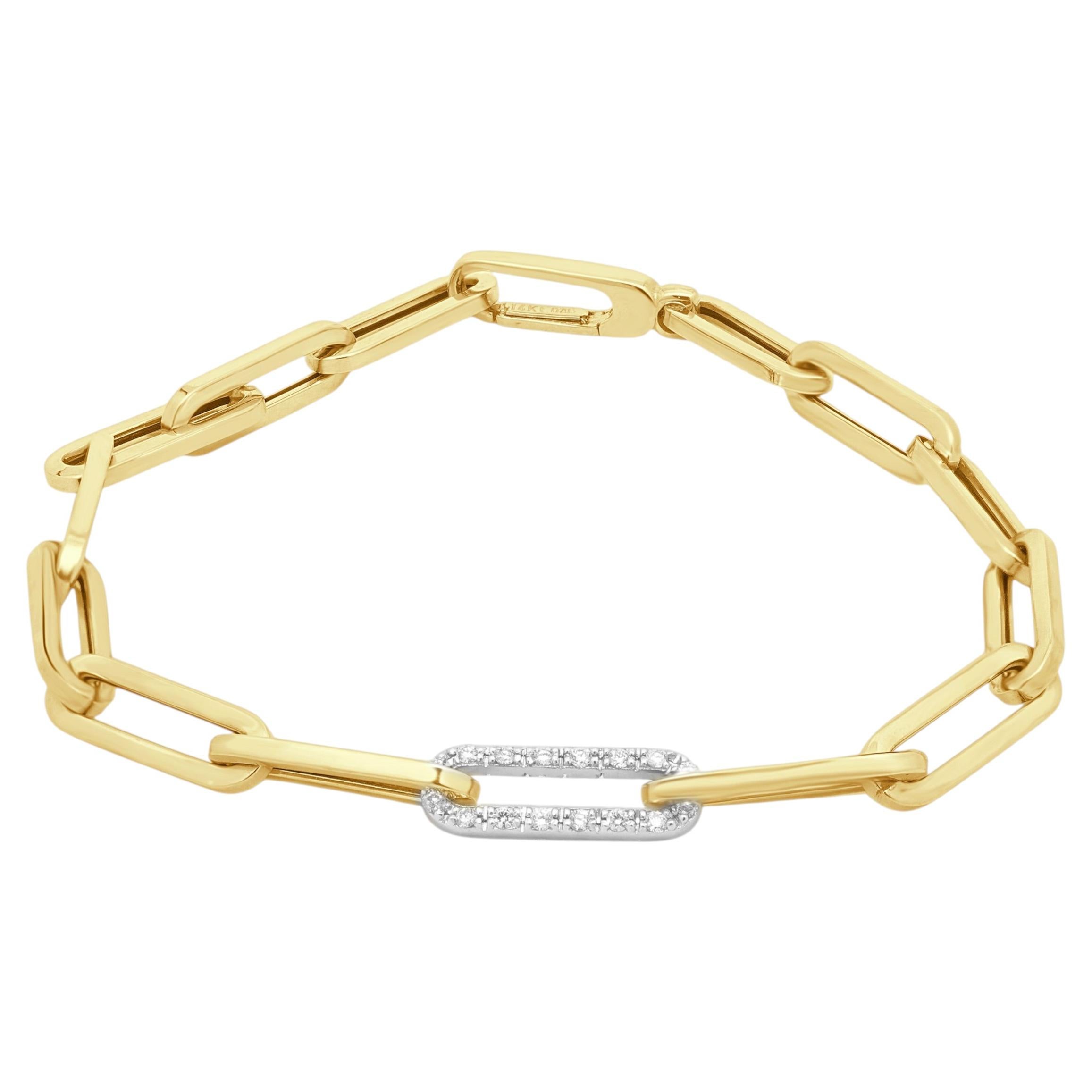 14 Karat Yellow Gold Diamond Paperclip Bracelet