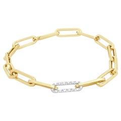 14 Karat Yellow Gold Diamond Paperclip Bracelet