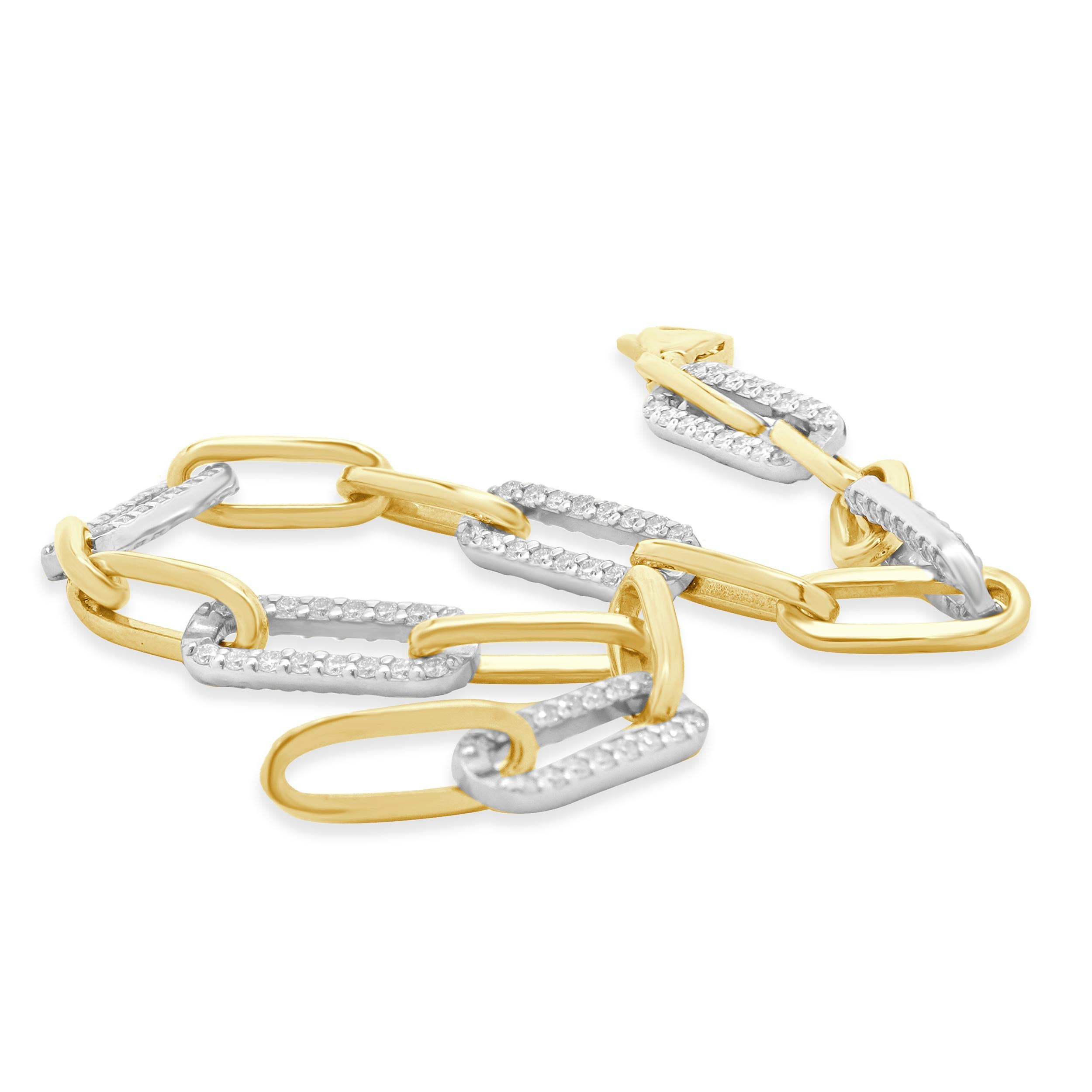 Taglio brillante Bracciale A Link con diamanti in oro giallo 14 carati in vendita