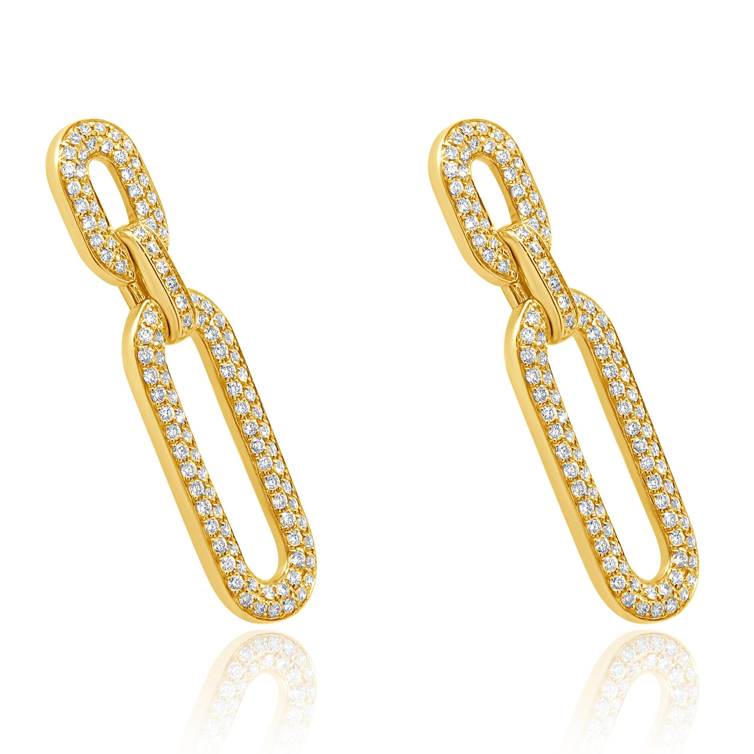 Designer : design personnalisé
Matériau : Or jaune 14K
Diamants : 212 diamants ronds de taille brillant=0.89cttw
Couleur : G/H
Clarté : VS-SI1
Dimensions : les boucles d'oreilles mesurent 31 mm 
Poids : 4.03 grammes