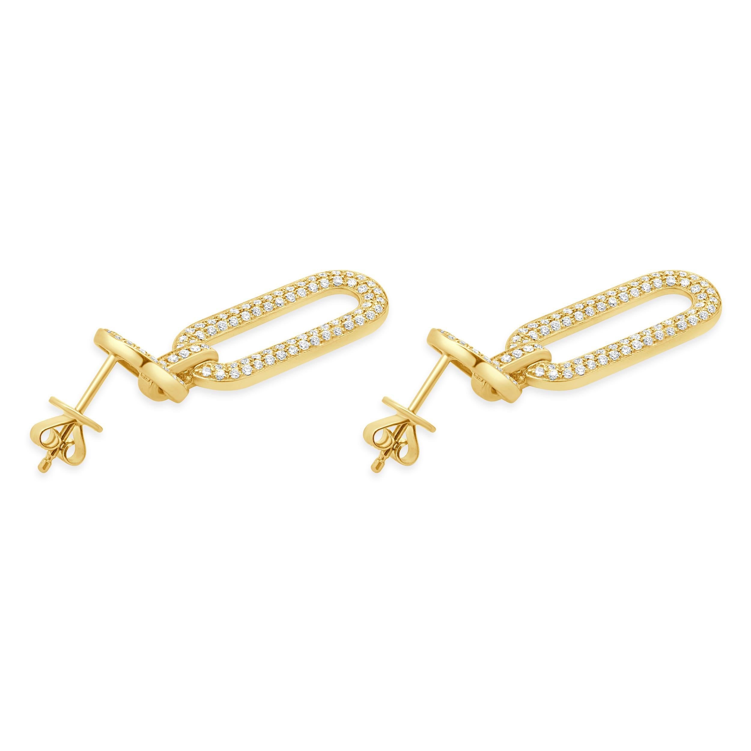 Boucles d'oreilles pendantes en or jaune 14 carats à maillons en forme de trombone et diamants Excellent état - En vente à Scottsdale, AZ