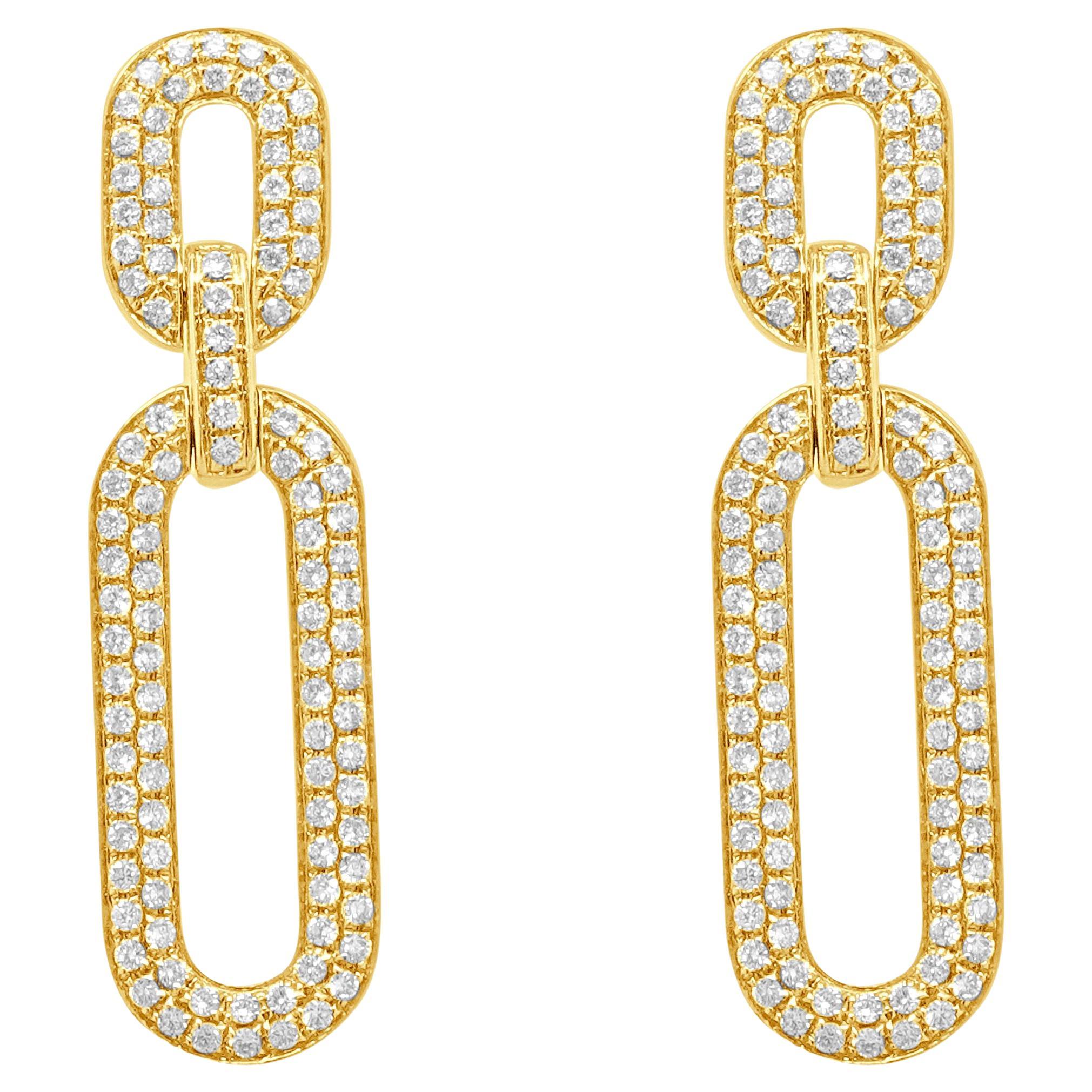 14 Karat Gelbgold Diamant-Papierclip-Gliedertropfenohrringe
