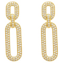 Pendientes de oro amarillo de 14 quilates con eslabón de diamantes en forma de clip