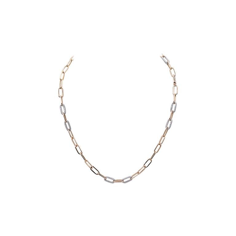 14 Karat Yellow Gold Diamond Paperclip Link Necklace