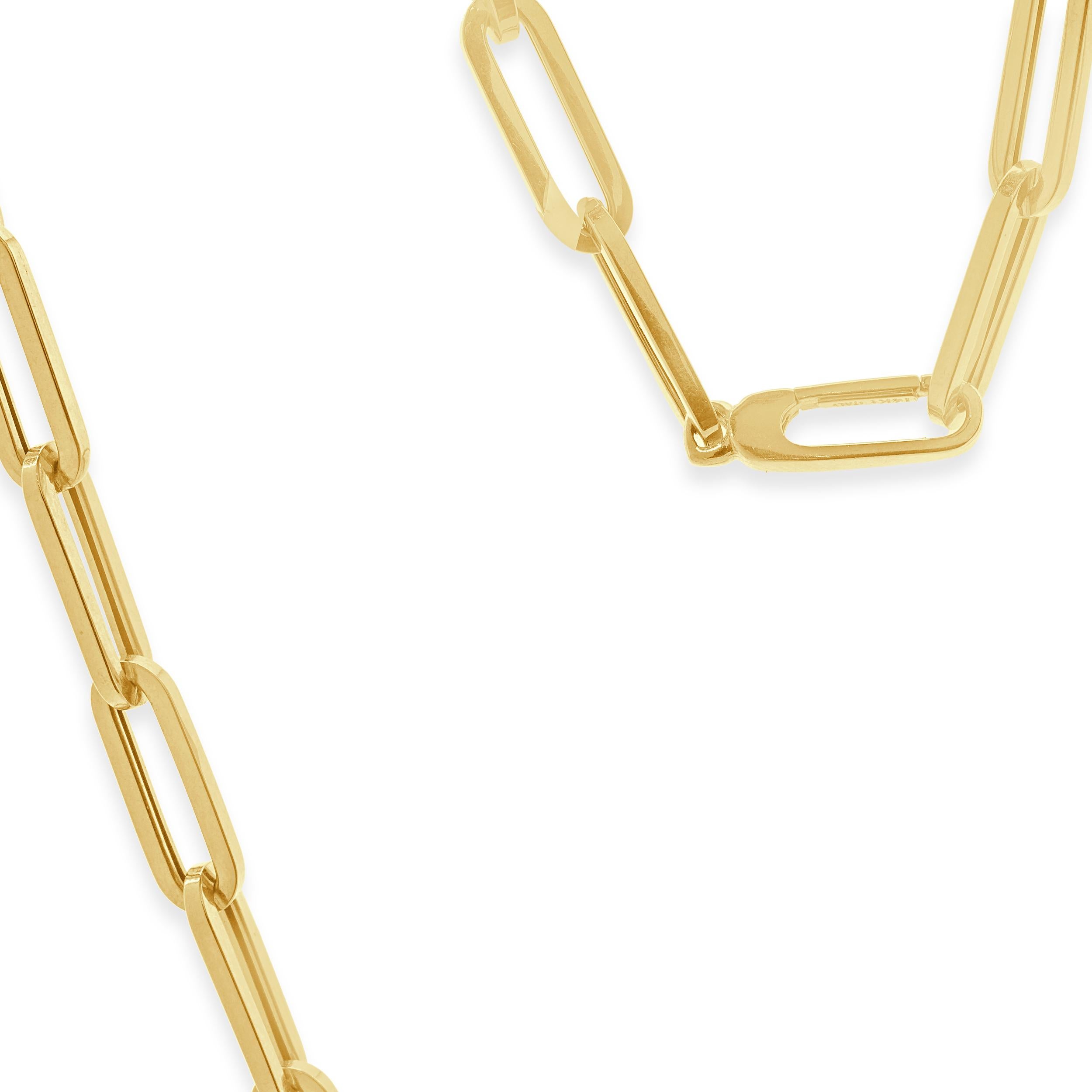 Papierclip-Halskette aus 14 Karat Gelbgold mit Diamanten (Rundschliff) im Angebot