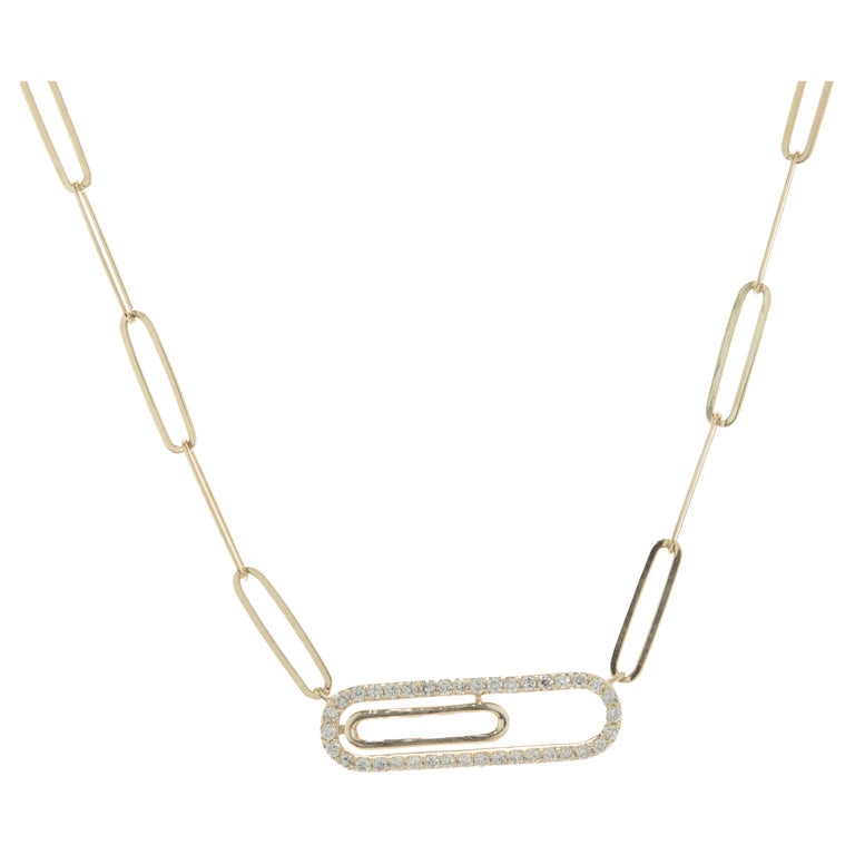 14 Karat Yellow Gold Diamond Paperclip Necklace For Sale at 1stDibs