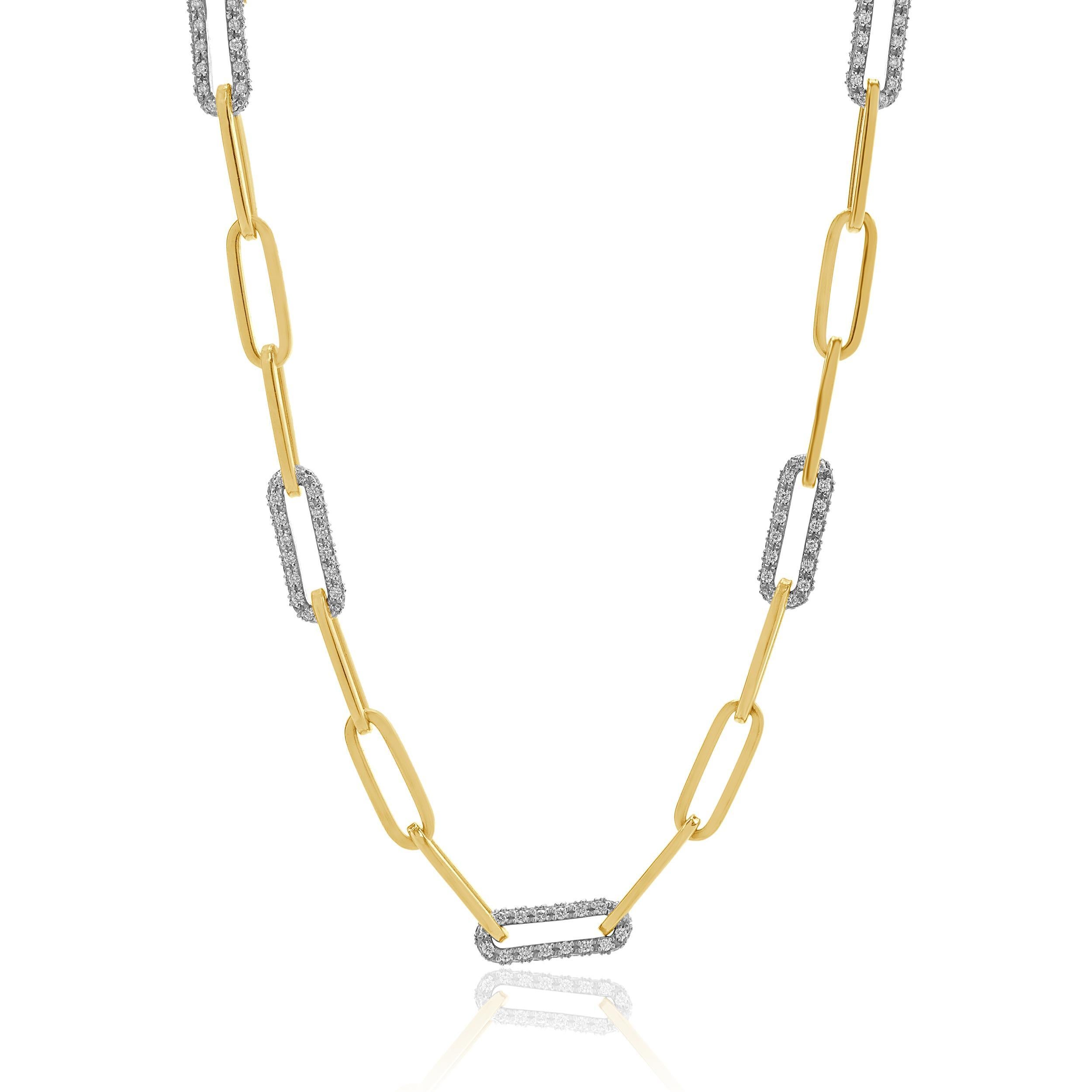 14 Karat Yellow Gold Diamond Paperclip Necklace