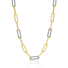 14 Karat Yellow Gold Diamond Paperclip Necklace