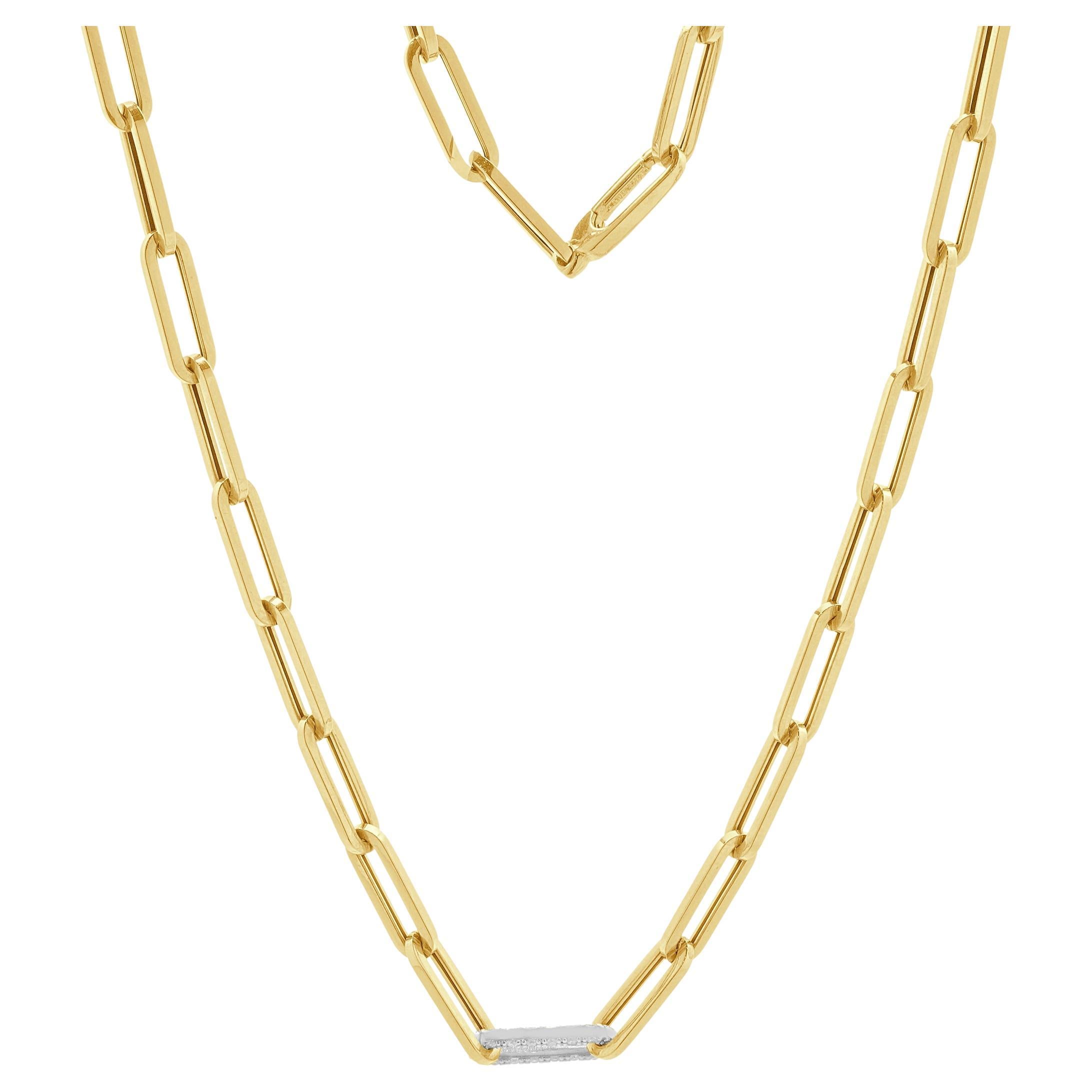 14 Karat Yellow Gold Diamond Paperclip Necklace