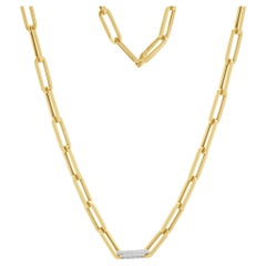 14 Karat Yellow Gold Diamond Paperclip Necklace