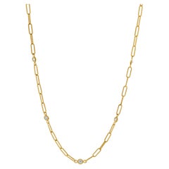 14 Karat Yellow Gold Diamond Paperclip Station Necklace