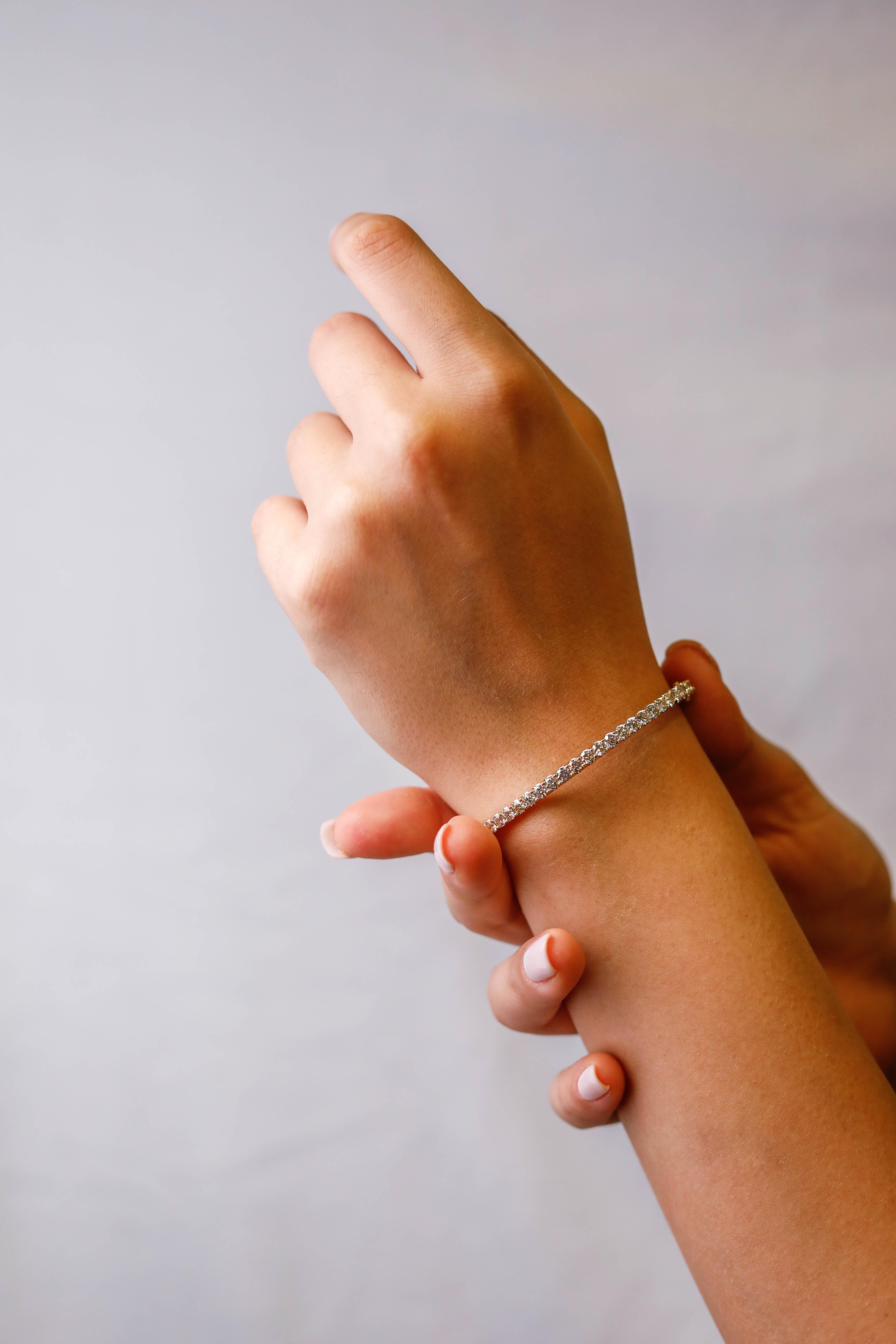 Round Cut Round Diamond Tennis Sleek Bangle Bracelet in 14k Yellow Gold By Natalie K.