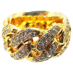 14 Karat Yellow Gold Diamond Pave Link Style Ring