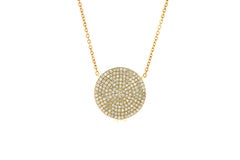 14 Karat Yellow Gold Diamond Pave Pendant Necklace