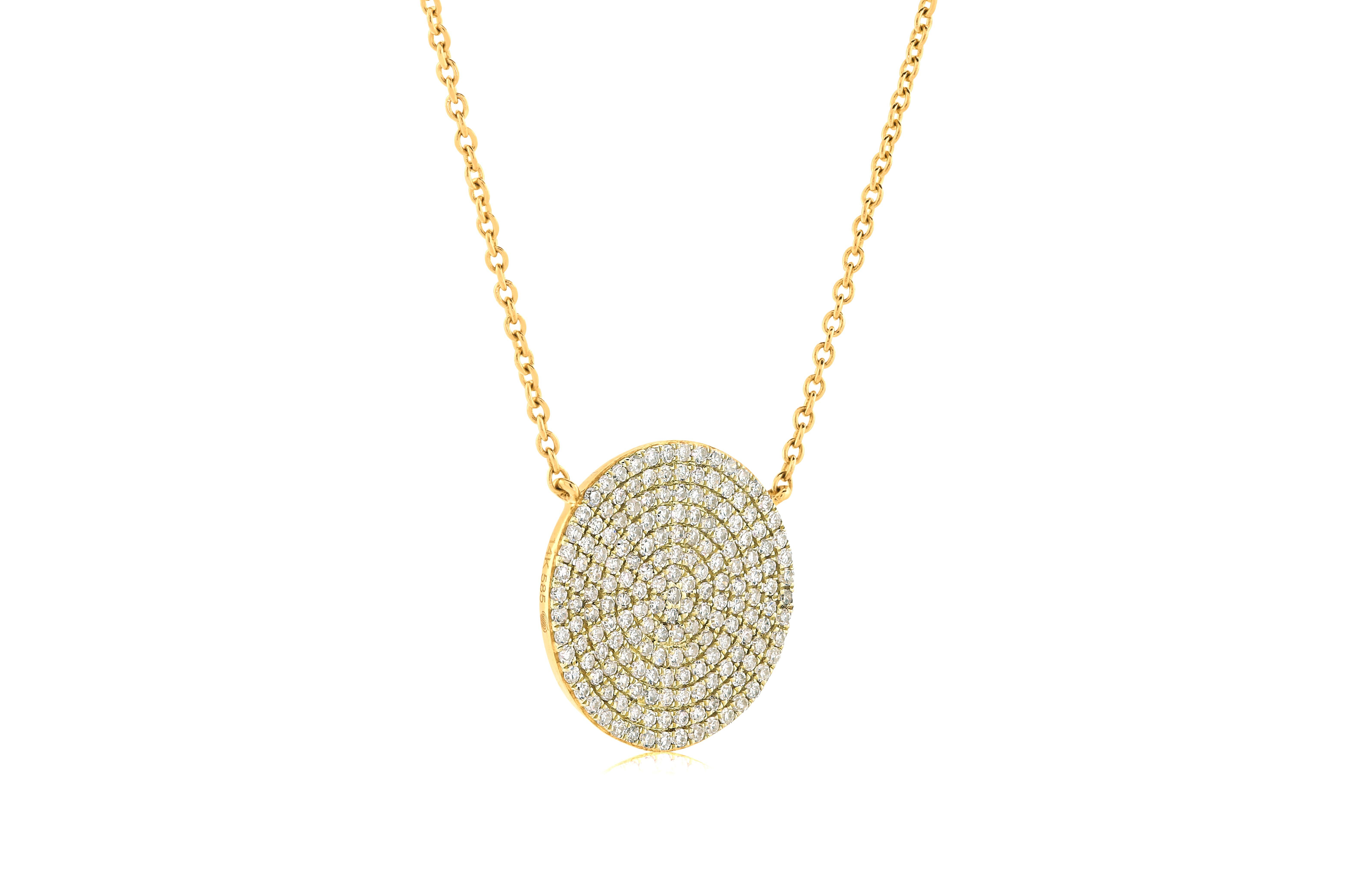 Neoclassical 14 Karat Yellow Gold Diamond Pave Pendant Necklace For Sale