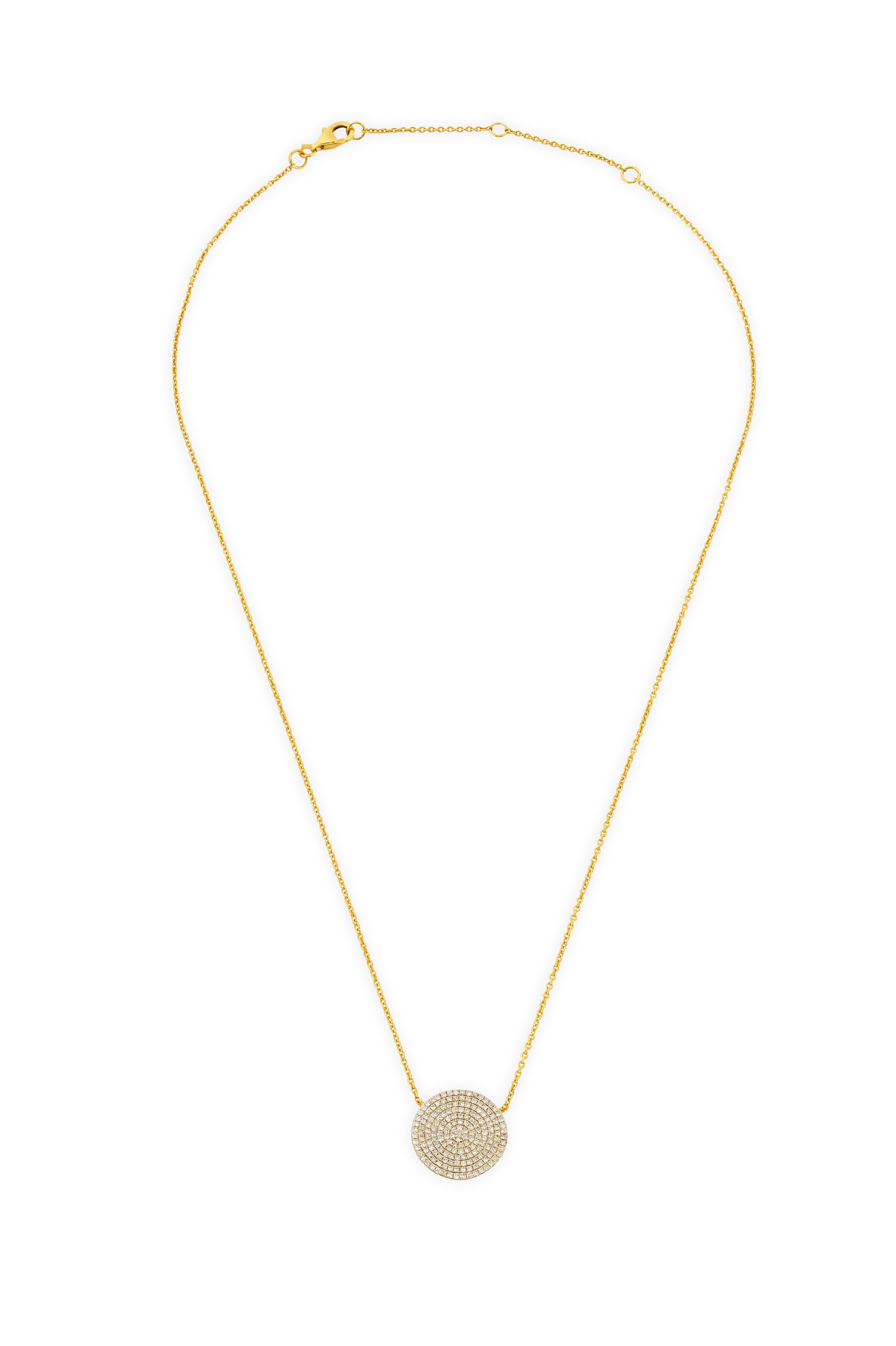14 Karat Yellow Gold Diamond Pave Pendant Necklace For Sale 2
