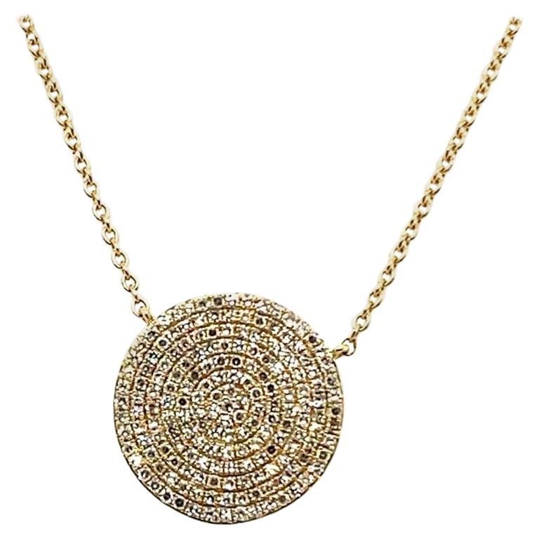 14 Karat Yellow Gold Diamond Pave Pendant Necklace For Sale