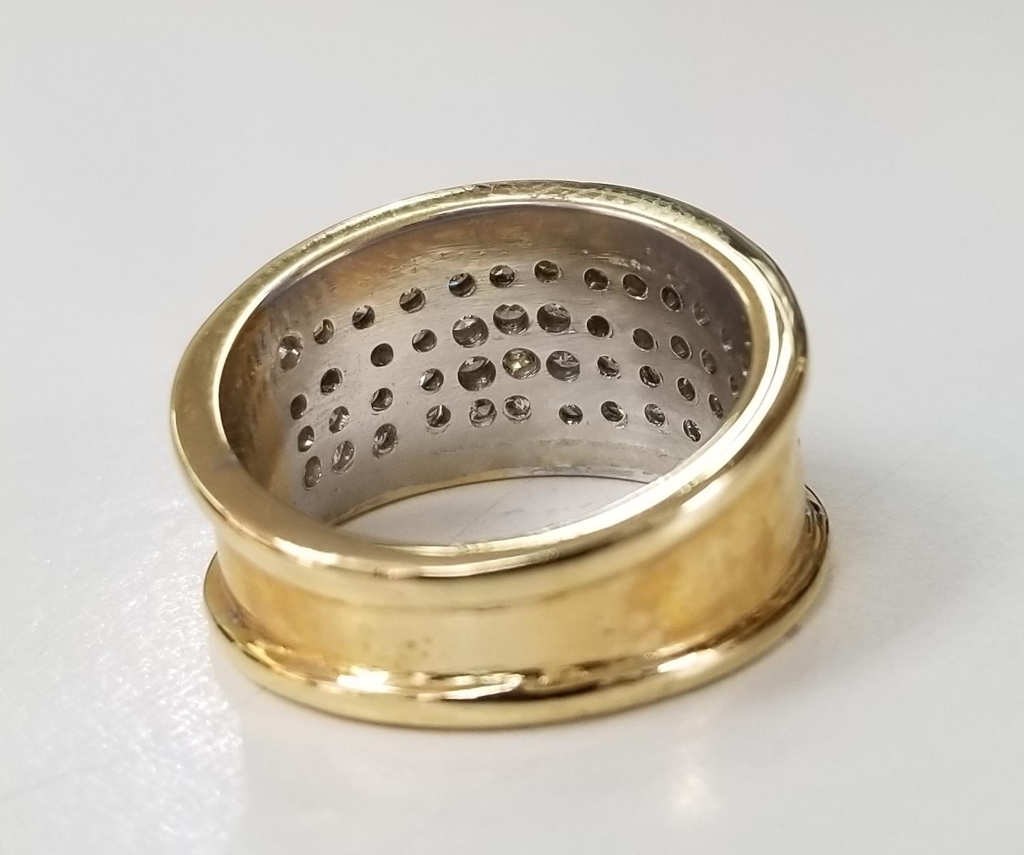 Contemporary 14 Karat Yellow Gold Diamond Pave' Set Ring For Sale