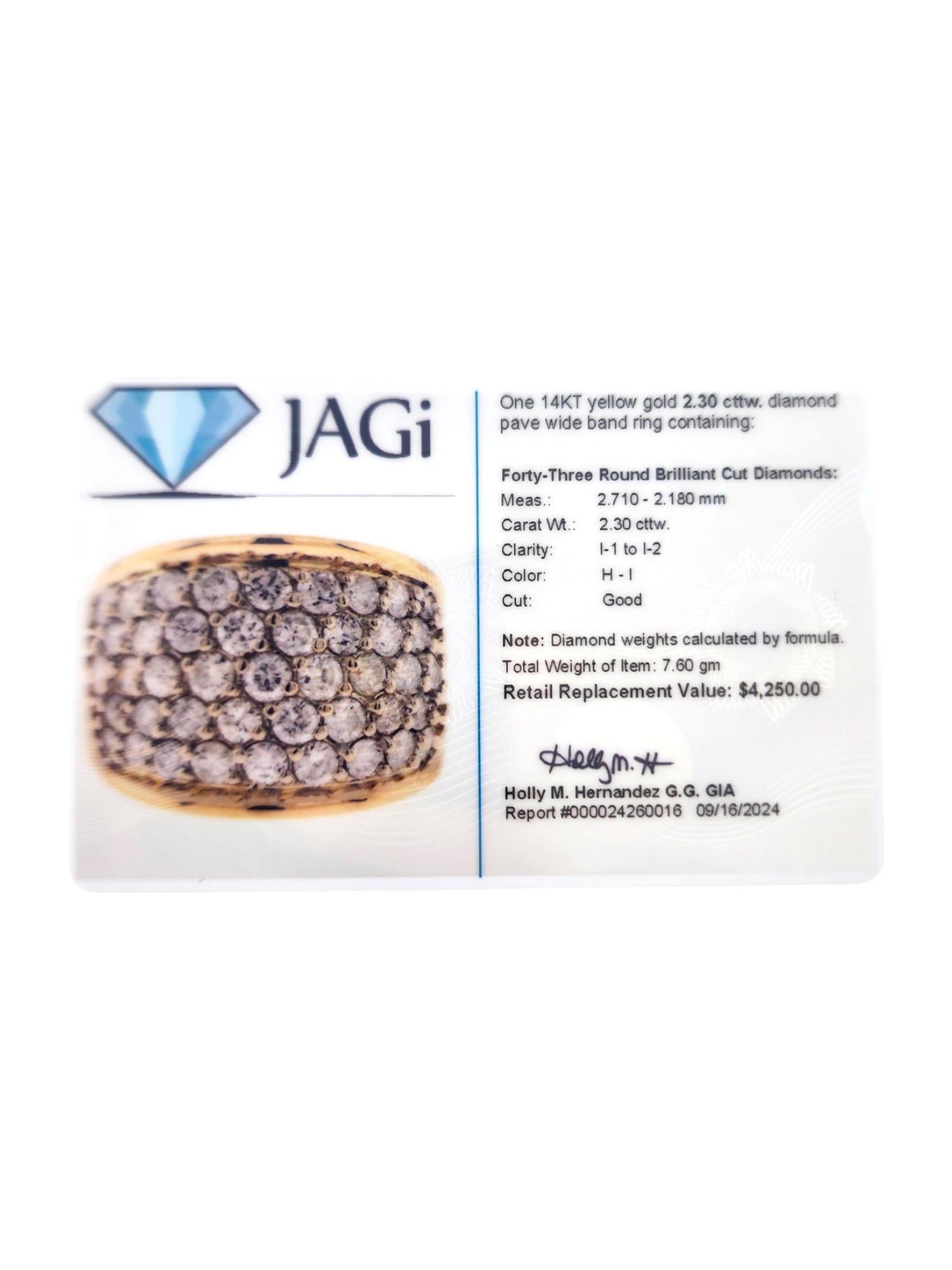 14 Karat Yellow Gold Diamond Pave Wide Band Ring Size 7.75 #19028 For Sale 1