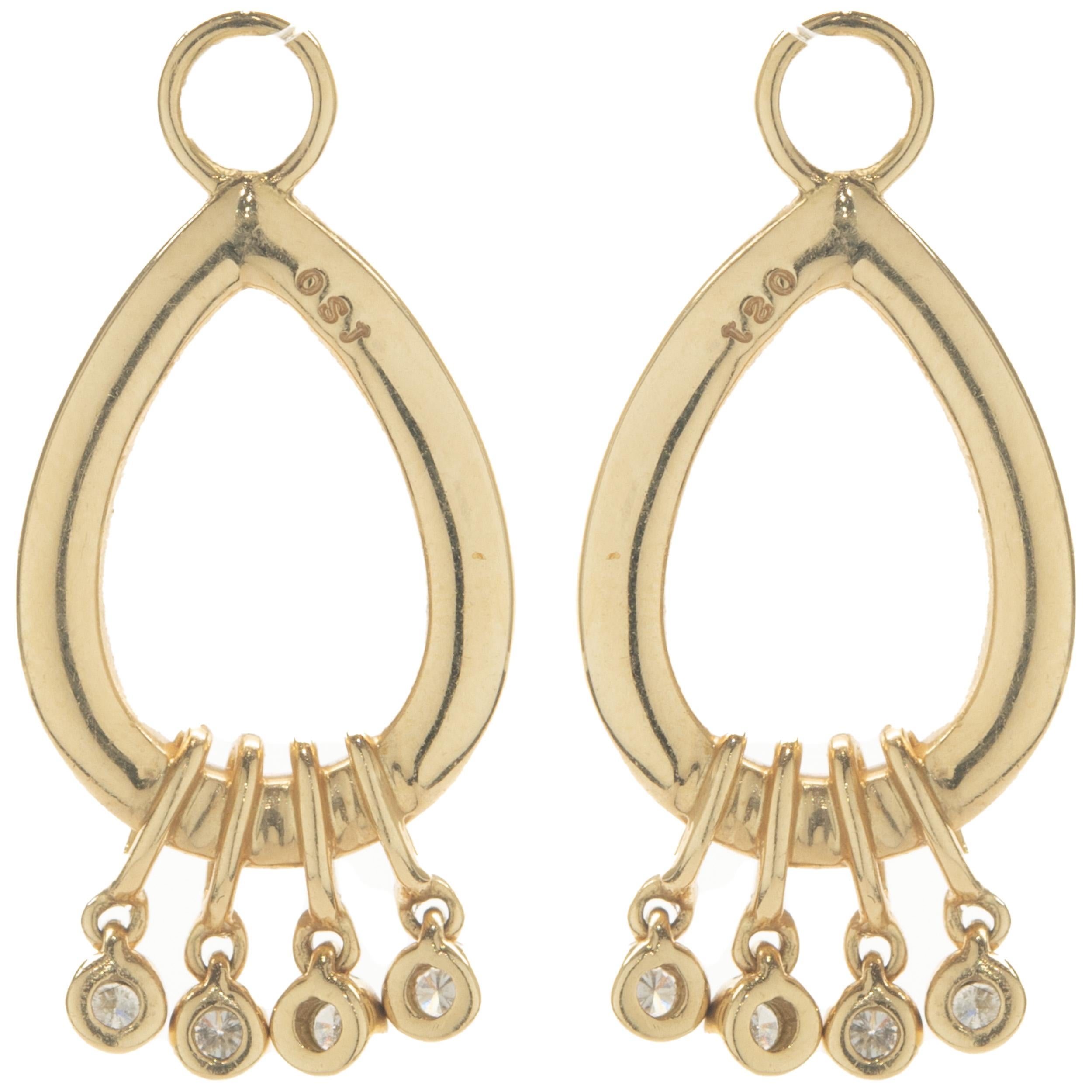 Round Cut 14 Karat Yellow Gold Diamond Pear Shape Drop Earring Enhancers For Sale