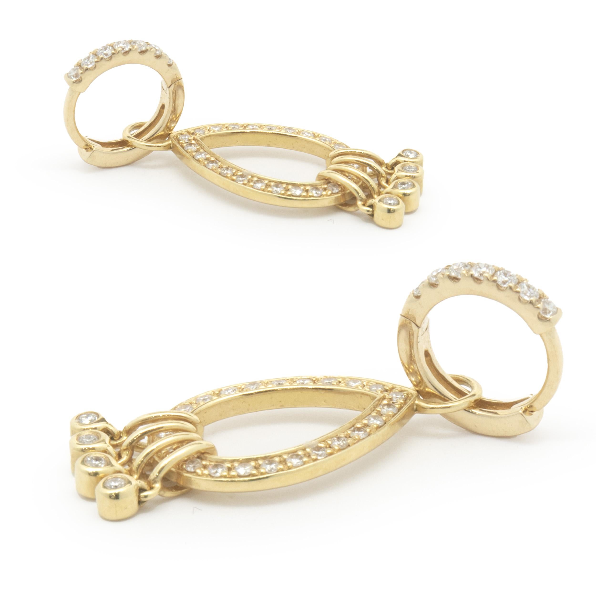 Tropfenohrringe aus 14 Karat Gelbgold mit Diamanten in Birnenform (Rundschliff)
