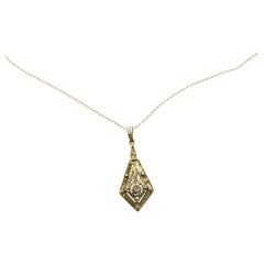 14 Karat Yellow Gold Diamond Pendant Chain Link Necklace