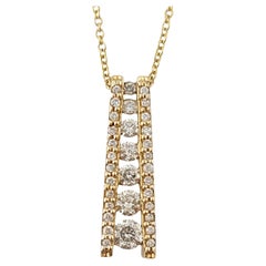 14 Karat Yellow Gold Diamond Pendant Ladder Necklace #17781