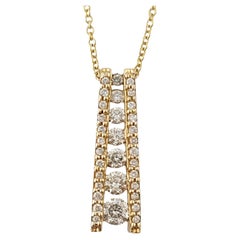 14 Karat Yellow Gold Diamond Pendant Ladder Necklace #18850
