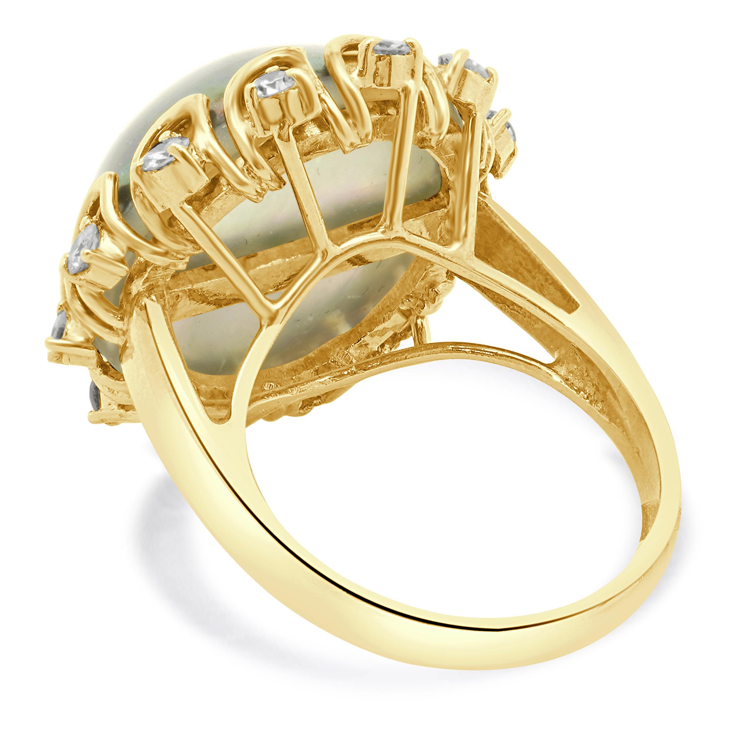 Bague en or jaune 14 carats diamant prune perle Mabe Excellent état - En vente à Scottsdale, AZ